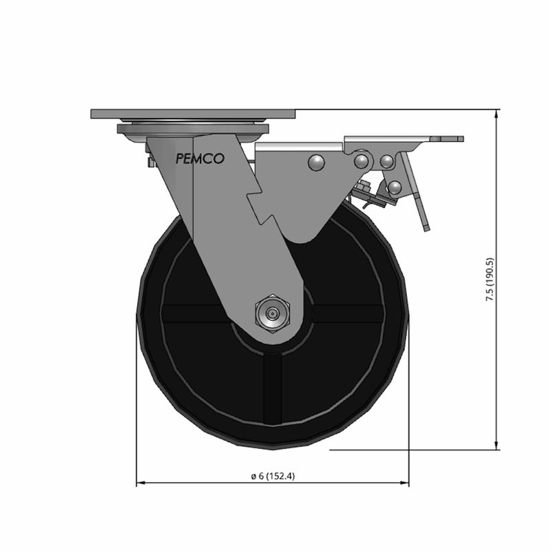 6"x2" Polypropylene Wheel Total Lock Brake Swivel Caster