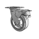 6"x2" Thermo-Rubber (Flat) Delrin Bearing Caster with Total Lock and 4"x4.5" Plate