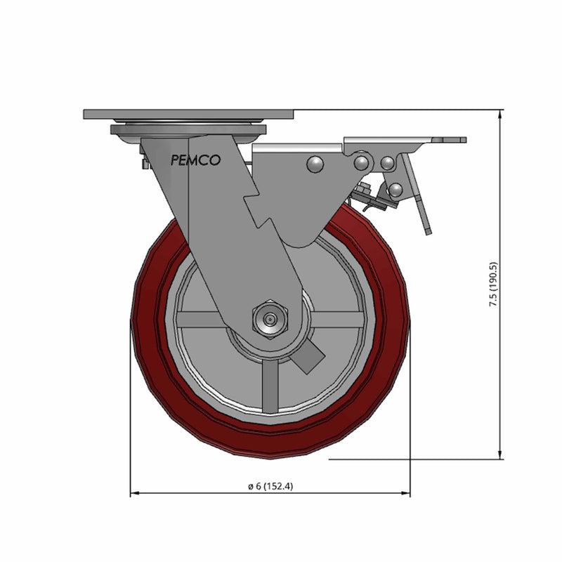 6"x2" TPU Maroon Wheel Total Lock Brake Swivel Caster