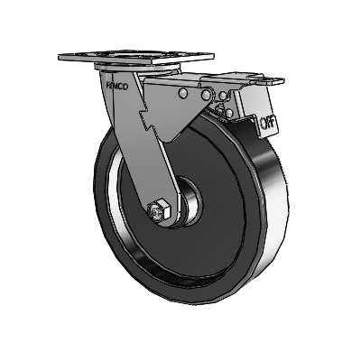 8"x2" Polypropylene HD Delrin Bearing Caster with Total Lock and 4"x4.5" Plate