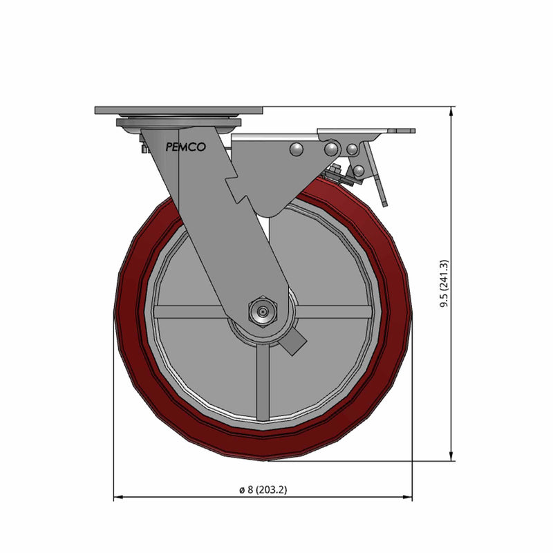 8"x2" TPU Maroon Wheel Total Lock Brake Swivel Caster