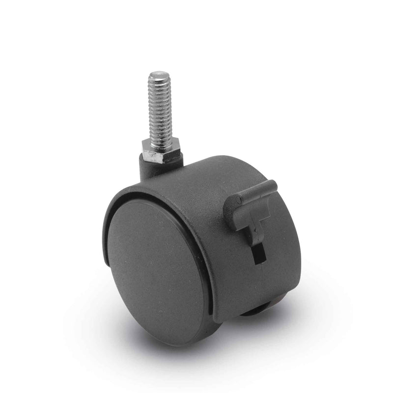 Main view of a Shepherd Casters 50mm wheels Swivel caster with 5/16"-18 x 1" stud, with a top wheel lock brake, Nylon wheel and 75 lb. capacity part
