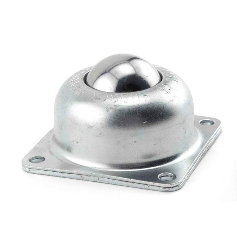 Main view of a Hudson Bearings Ball Transfers 1.5" steel ball with 3" x 3" flange and 250 lb. capacity it is Made-in-USA under part
