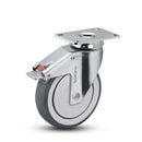 Main view of a MedCaster Casters 3" x 1.25" wide wheel Swivel caster with 2-1/2" x 3-5/8" top plate, with a top total locking brake, Thermoplastic Rubber wheel and 190 lb. capacity part