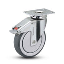 Main view of a MedCaster Casters 4" x 1.25" wide wheel Swivel caster with 2-1/2" x 3-5/8" top plate, with a top total locking brake, Thermoplastic Rubber wheel and 240 lb. capacity part