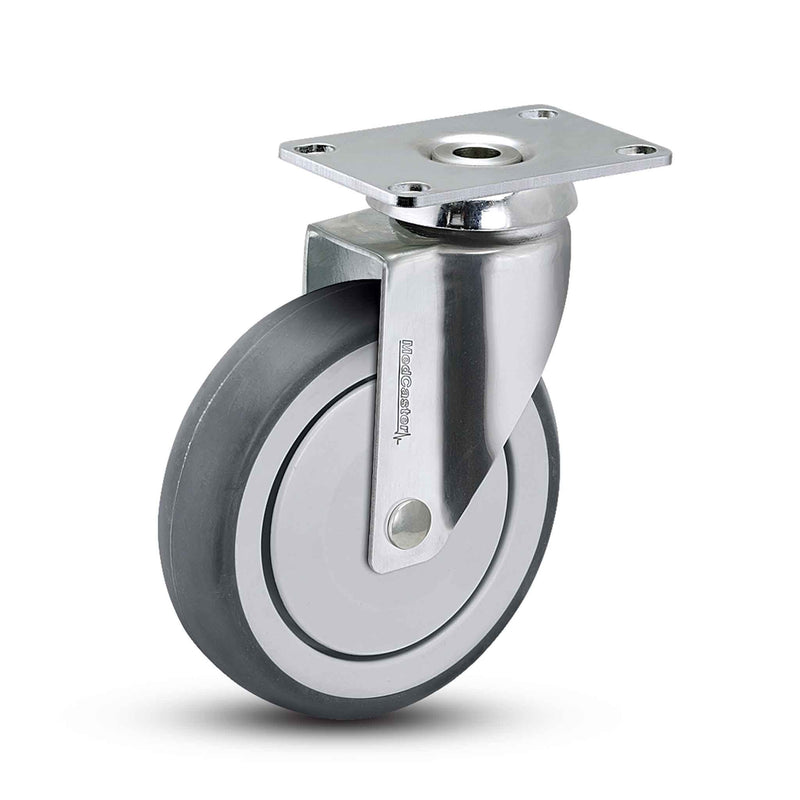Main view of a MedCaster Casters 4" x 1.25" wide wheel Swivel caster with 2-1/2" x 3-5/8" top plate, without a brake, Thermoplastic Rubber wheel and 240 lb. capacity part