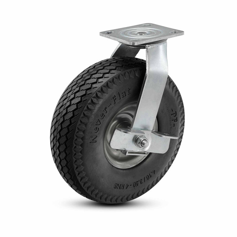 10" Brake Caster with Never-Flat Polyurethane Foam Wheel and 4"x4.5" Plate