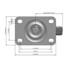 Side dimensioned CAD view of a Shepherd Casters 3" x 0.8125" wide wheel Swivel caster with 2-5/8" x 3-3/4" top plate, without a brake, Thermoplastic Rubber wheel and 110 lb. capacity part