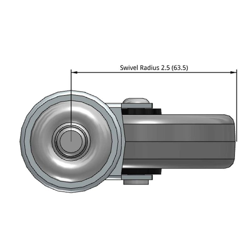 Side dimensioned CAD view of a Shepherd Casters 3" x 0.8125" wide wheel Swivel caster with 7/16" x 1-3/8" brass band, without a brake, Thermoplastic Rubber wheel and 110 lb. capacity part