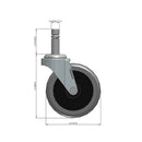 Front dimensioned CAD view of a Shepherd Casters 3" x 0.8125" wide wheel Swivel caster with 7/16" x 1-3/8" brass band, without a brake, Thermoplastic Rubber wheel and 110 lb. capacity part