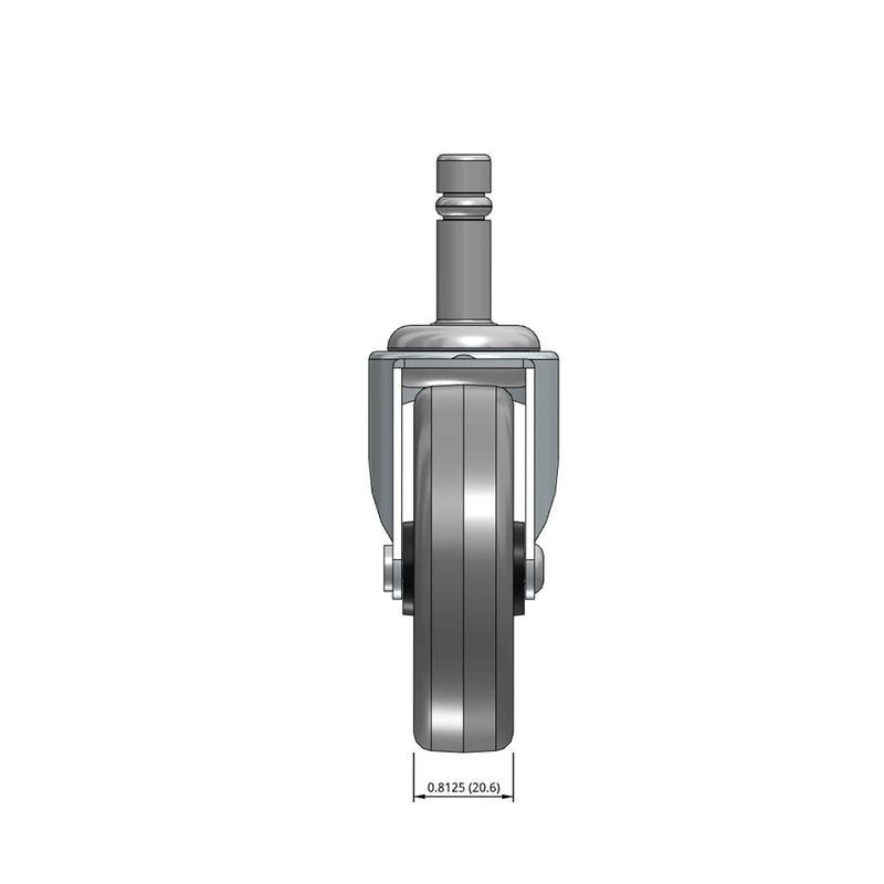 Top dimensioned CAD view of a Shepherd Casters 3" x 0.8125" wide wheel Swivel caster with 7/16" x 1-3/8" brass band, without a brake, Thermoplastic Rubber wheel and 110 lb. capacity part