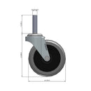 Front dimensioned CAD view of a Shepherd Casters 3" x 0.8125" wide wheel Swivel caster with 3/8"-16 x 1-1/2" stud, without a brake, Thermoplastic Rubber wheel and 110 lb. capacity part