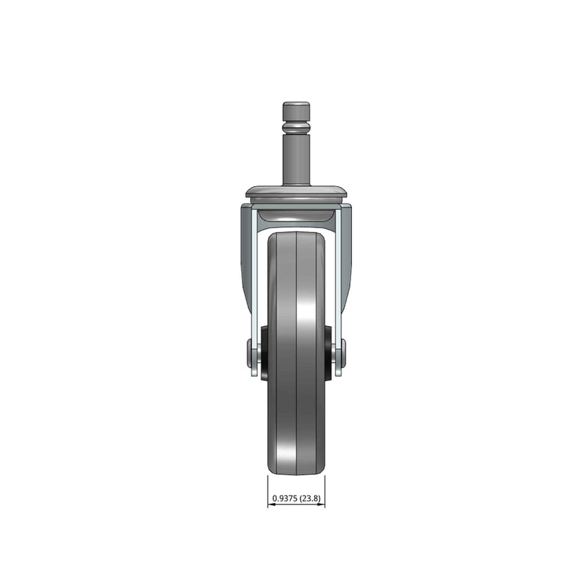 Top dimensioned CAD view of a Shepherd Casters 4" x 0.94" wide wheel Swivel caster with 7/16" x 1-3/8" brass band, without a brake, Thermoplastic Rubber wheel and 125 lb. capacity part