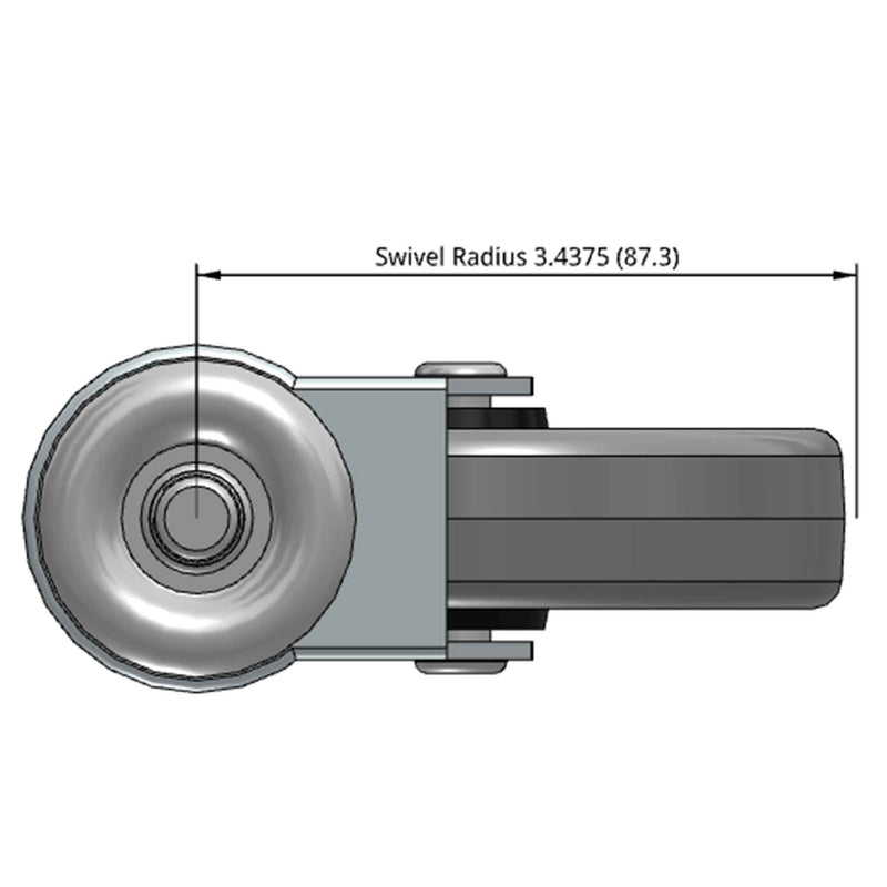 Side dimensioned CAD view of a Shepherd Casters 4" x 0.94" wide wheel Swivel caster with 7/16" x 1-3/8" brass band, without a brake, Thermoplastic Rubber wheel and 125 lb. capacity part