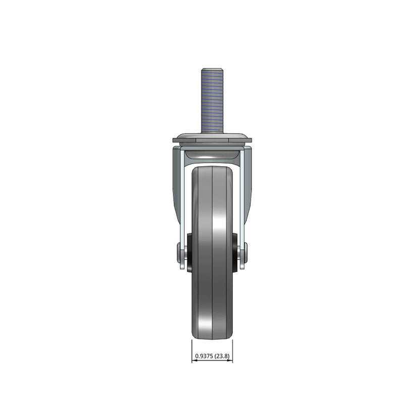 Top dimensioned CAD view of a Shepherd Casters 4" x 0.94" wide wheel Swivel caster with 1/2"-13 x 1-1/2" stud, without a brake, Thermoplastic Rubber wheel and 125 lb. capacity part