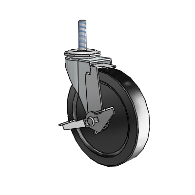 USA 5"x0.9375" Polyolefin Wheel Side-Lock Caster with 3/8"-16UNCx1-1/2" Thread