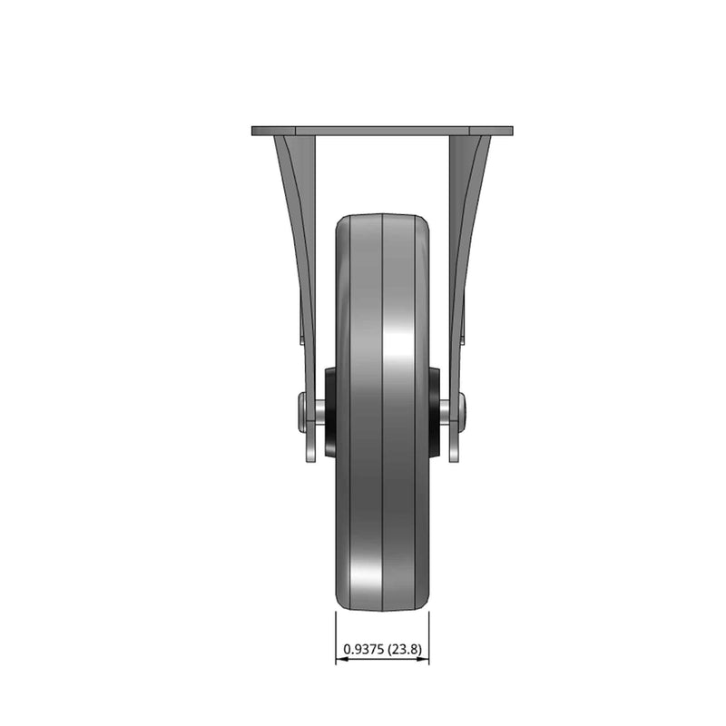 Top dimensioned CAD view of a Shepherd Casters 4" x 0.94" wide wheel Rigid caster with 2-5/8" x 3-3/4" top plate, without a brake, Thermoplastic Rubber wheel and 125 lb. capacity part