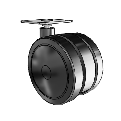 100mm High-Load Floor-Protective Black Twin Wheel with 2-3/16"x2-9/16" Plate