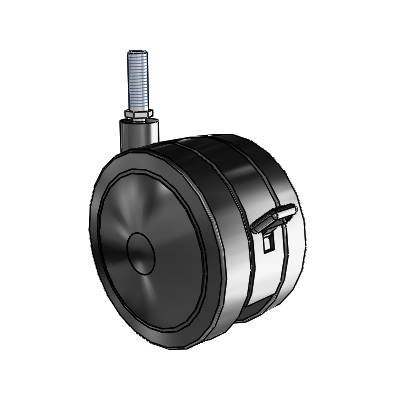 125mm High-Load Floor-Protective Black Twin Wheel with Brake and 1/2"x1.5" Thread