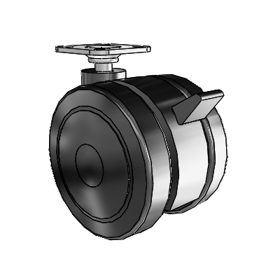 75mm High-Load Floor-Protective Black Twin Wheel with Brake and 1.5"x1.5" Plate