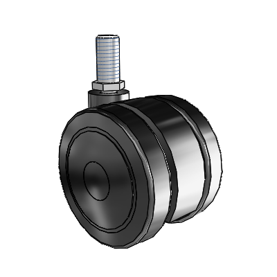 75mm High-Load Floor-Protective Black Twin Wheel with 1/2"-13UNCx1" Thread