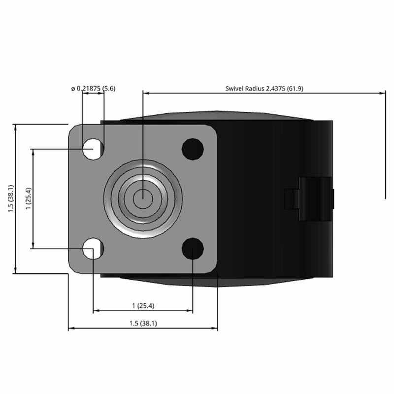 50mm Nylon Brake Twin Wheel Caster with 1.5"x1.5" Top Plate