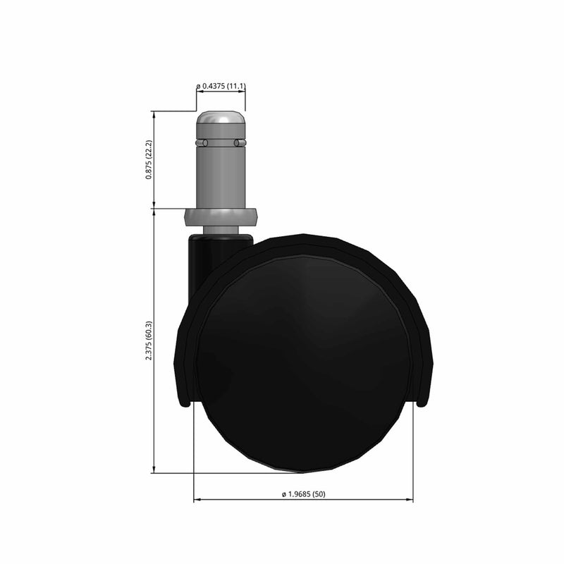 50mm Nylon Swivel Twin Wheel Caster with 7/16"x7/8" Grip Ring