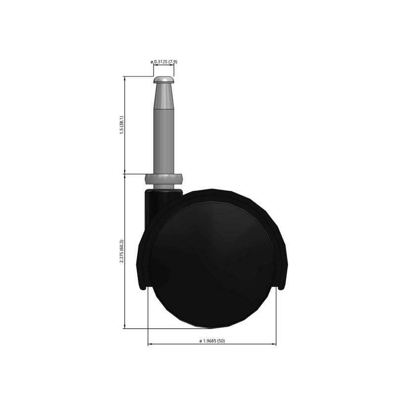 50mm Nylon Swivel Twin Wheel Caster with 5/16"x1.5" Tapered Wood Stem