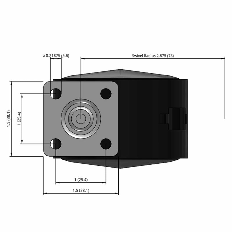 60mm Nylon Brake Twin Wheel Caster with 1.5"x1.5" Top Plate