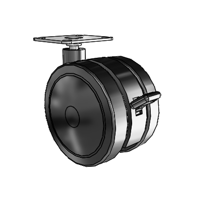 100mm High-Load Urethane Tread Twin Wheel with Brake and 2-3/16"x2-9/16" Plate