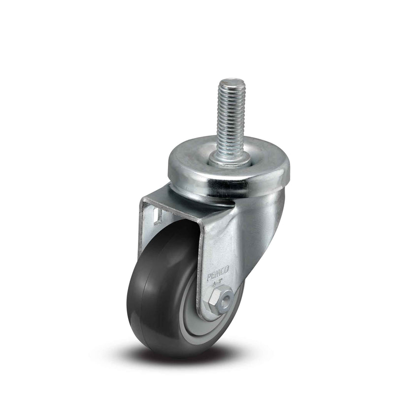 Main view of a Pemco Casters 3" x 1.25" wide wheel Swivel caster with 1/2"-13 x 1-1/2" stud, without a brake, Thermo-Urethane wheel and 270 lb. capacity part