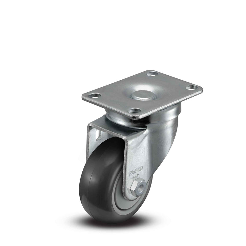 Main view of a Pemco Casters 3" x 1.25" wide wheel Swivel caster with 2-5/8" x 3-3/4" top plate, without a brake, Thermo-Urethane wheel and 270 lb. capacity part