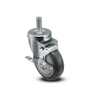 Main view of a Pemco Casters 4" x 1.25" wide wheel Swivel caster with 1/2"-13 x 1-1/2" stud, with a side locking brake, Thermo-Urethane wheel and 275 lb. capacity part
