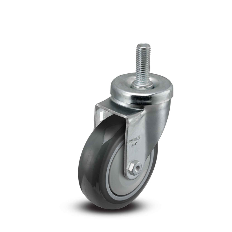Main view of a Pemco Casters 4" x 1.25" wide wheel Swivel caster with 1/2"-13 x 1-1/2" stud, without a brake, Thermo-Urethane wheel and 275 lb. capacity part