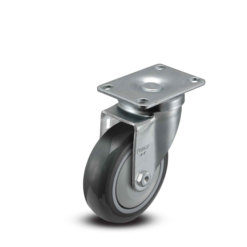 Main view of a Pemco Casters 4" x 1.25" wide wheel Swivel caster with 2-5/8" x 3-3/4" top plate, without a brake, Thermo-Urethane wheel and 275 lb. capacity part