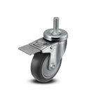 Main view of a Pemco Casters 4" x 1.25" wide wheel Swivel caster with 1/2"-13 x 1-1/2" stud, with a top total locking brake, Thermoplastic Rubber wheel and 275 lb. capacity part