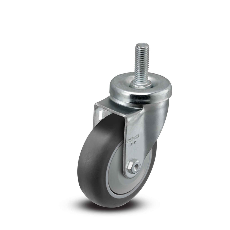 Main view of a Pemco Casters 4" x 1.25" wide wheel Swivel caster with 1/2"-13 x 1-1/2" stud, without a brake, Thermoplastic Rubber wheel and 275 lb. capacity part