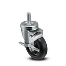 Main view of a Pemco Casters 4" x 1.25" wide wheel Swivel caster with 1/2"-13 x 1-1/2" stud, with a side locking brake, Polypropylene wheel and 300 lb. capacity part