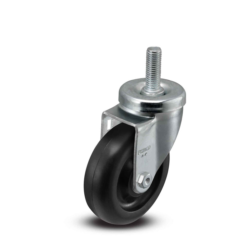 Main view of a Pemco Casters 4" x 1.25" wide wheel Swivel caster with 1/2"-13 x 1-1/2" stud, without a brake, Polypropylene wheel and 300 lb. capacity part