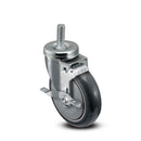 Main view of a Pemco Casters 5" x 1.25" wide wheel Swivel caster with 1/2"-13 x 1-1/2" stud, with a side locking brake, Thermo-Urethane wheel and 350 lb. capacity part