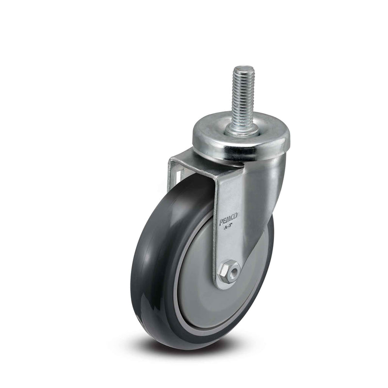 Main view of a Pemco Casters 5" x 1.25" wide wheel Swivel caster with 1/2"-13 x 1-1/2" stud, without a brake, Thermo-Urethane wheel and 350 lb. capacity part