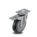 Main view of a Pemco Casters 5" x 1.25" wide wheel Swivel caster with 2-5/8" x 3-3/4" top plate, with a top total locking brake, Thermo-Urethane wheel and 350 lb. capacity part