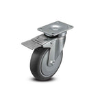 Main view of a Pemco Casters 5" x 1.25" wide wheel Swivel caster with 2-5/8" x 3-3/4" top plate, with a top total locking brake, Thermoplastic Rubber wheel and 325 lb. capacity part