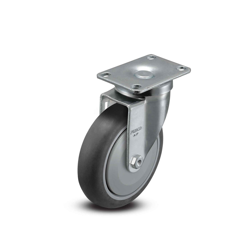 Main view of a Pemco Casters 5" x 1.25" wide wheel Swivel caster with 2-5/8" x 3-3/4" top plate, without a brake, Thermoplastic Rubber wheel and 325 lb. capacity part