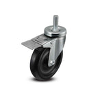 Main view of a Pemco Casters 5" x 1.25" wide wheel Swivel caster with 1/2"-13 x 1-1/2" stud, with a top total locking brake, Polypropylene wheel and 325 lb. capacity part