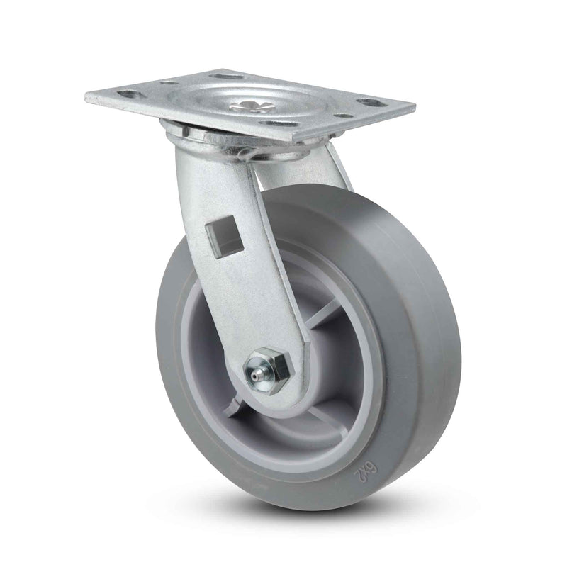 Main view of a Pemco Casters 5" x 2" wide wheel Swivel caster with 4" x 4-1/2" top plate, without a brake, Thermo-Rubber (Flat) wheel and 350 lb. capacity part