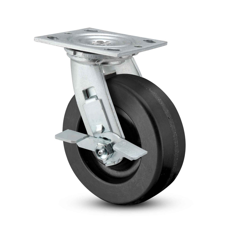Main view of a Pemco Casters 4" x 2" wide wheel Swivel caster with 4" x 4-1/2" top plate, with a side locking brake, Phenolic wheel and 800 lb. capacity part