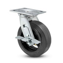 Main view of a Pemco Casters 5" x 2" wide wheel Swivel caster with 4" x 4-1/2" top plate, with a side locking brake, Mold-on Rubber wheel and 400 lb. capacity part
