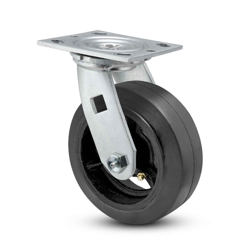 Main view of a Pemco Casters 8" x 2" wide wheel Swivel caster with 4" x 4-1/2" top plate, without a brake, Mold-on Rubber wheel and 600 lb. capacity part