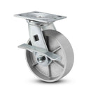 Main view of a Pemco Casters 4" x 2" wide wheel Swivel caster with 4" x 4-1/2" top plate, with a side locking brake, Cast Iron wheel and 800 lb. capacity part